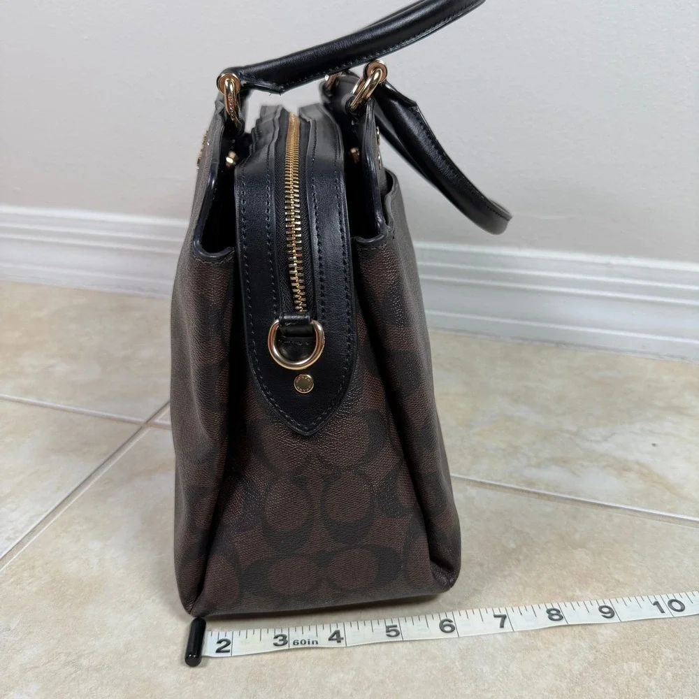 Coach Lillie Carryall Brown Black Signature Monogram Canvas Satchel F2177-91495